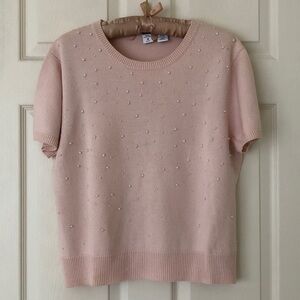 Real Clothes Silk/Cashmere Blend Short Sleeve Sweater w/Faux Pearls Size P XL